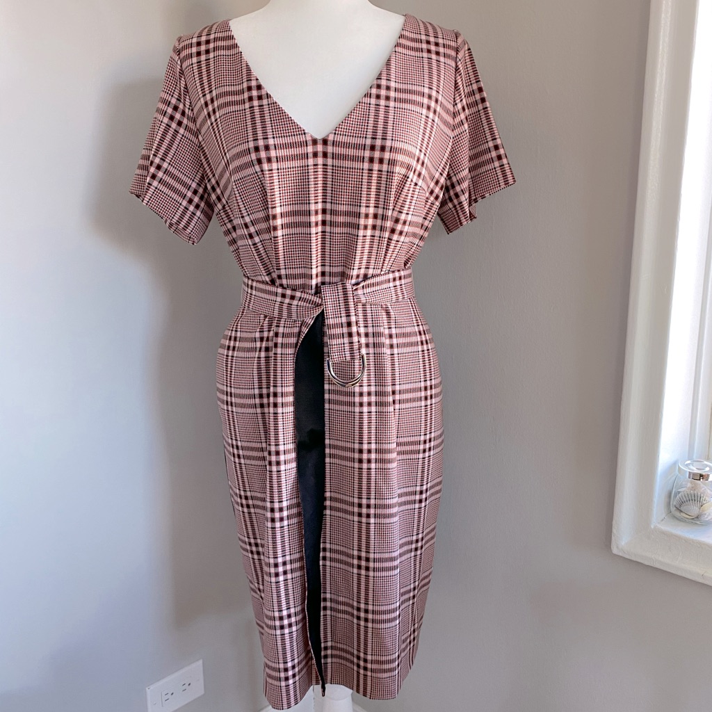 Hugo Boss Plaid Belted Sheath Dress Sz8